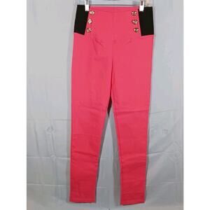 Clothing Ave Dress Pants Women's Large Pink Elastic Waist Button Accent Rayon
